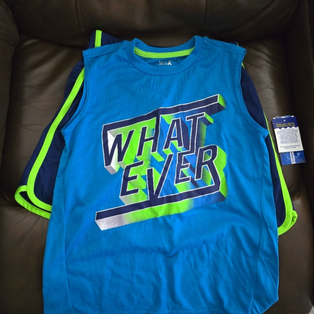 Max And Olivia Blue and Green Kids Whatever Graphic Set.  Size M.